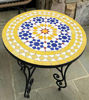 Picture of Handmade Yellow & Blue Moroccan Zellige Mosaic Coffee Table – Waterproof Outdoor Patio Decor