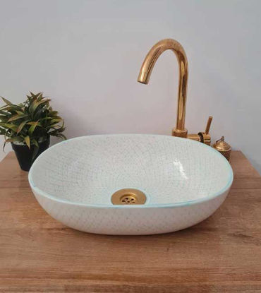 Picture of Boho Chic Moroccan Handmade Oval Washbasin - Artisan Crafted Design Vessel Kitchen Sink/ Bathroom Sink - Fish Scales Mid Century Modern for Stylish Bathrooms | Exquisite Design, Durable Quality