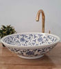 Picture of White & Blue Handcrafted London Bathroom Basin - Modern Fish Scales Minimalist Design