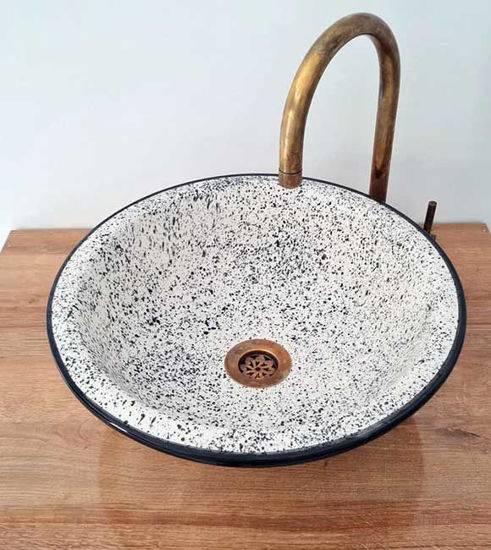 Picture of SPLASH Bathroom Washbasin - Bathroom Vessel Sink - Countertop Basin - Mediterranean Bowl Sink Lavatory - Solid Brass Drain Cap Gift