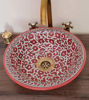 Picture of Red Bohemian Bathroom Sink – Handmade Ceramic Washbasin – Mid Century Modern Vessel Sink – Flower Design Countertop Basin