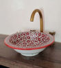 Picture of Red Bohemian Bathroom Sink – Handmade Ceramic Washbasin – Mid Century Modern Vessel Sink – Flower Design Countertop Basin