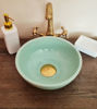 Picture of Plain Green Table Top Sink – Mid-Century Modern Handmade Ceramic Washbasin with Solid Brass Drain Cap