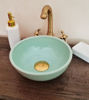 Picture of Plain Green Table Top Sink – Mid-Century Modern Handmade Ceramic Washbasin with Solid Brass Drain Cap