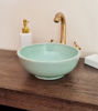 Picture of Plain Green Table Top Sink – Mid-Century Modern Handmade Ceramic Washbasin with Solid Brass Drain Cap