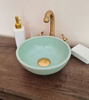 Picture of Plain Green Table Top Sink – Mid-Century Modern Handmade Ceramic Washbasin with Solid Brass Drain Cap
