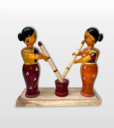 Picture of Wooden Lacquered Toys For Table Decor Small Wooden Toys Of Women Home Decor Cute Gift Ideas Indian Wooden Art- Channapatna Toys