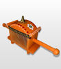 Decorative orange and white wooden palanquin with floral patterns, highlighting the artistry of Channapatna and Indian culture.