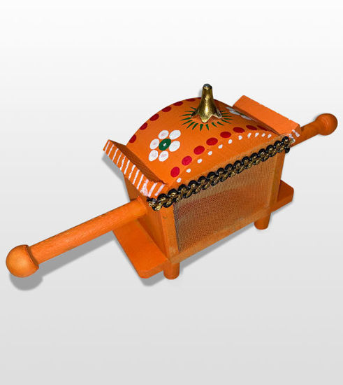Picture of Handmade Wooden Showpiece For Home Decor Wooden Crafts Table Decor Decorative  Orange Palanquin Indian Art - Channapatna Toys
