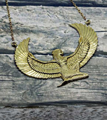 Picture of Medium Brass Isis Goddess Necklace, Winged Isis Necklace, Isis Goddess Pendant, Auset Maat Jewelry, Spiritual Necklace, Festival Jewelry