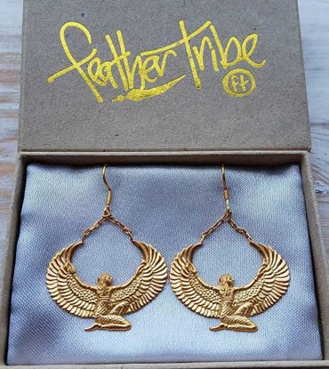Picture of 24ct Gold Dipped Isis Goddess Earrings, Egyptian Jewelry, Spiritual Jewelry, Maat, Egyptian Goddess Jewelry, Goddess Earrings, Isis Earrings