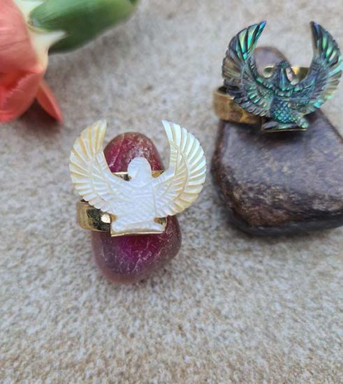 Picture of Mini Shell Isis Ring – Adjustable Abalone & Golden Mother of Pearl Wing Ring, Boho Jewelry