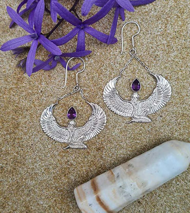 Picture of Amethyst Sterling Silver Isis Goddess Earrings – Egyptian Spiritual Jewelry