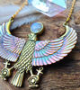 Picture of Horus Necklace with Abalone Wings – Egyptian God Pendant, Labradorite or Moonstone, Pink Pearl, & Ancient Egyptian Jewelry