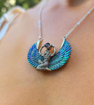 Picture of Abalone Isis Goddess Necklace with Amethyst or Moonstone, Maat Necklace, Isis Goddess Collection, Egyptian Jewelry