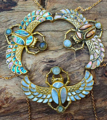 Picture of Cleopatra Scarab Necklace – Egyptian Moonstone & Labradorite Statement Jewelry