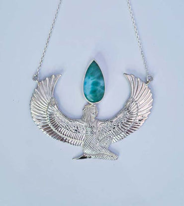 Picture of Premium Medium Sterling Silver Isis Goddess Necklace with Larimar