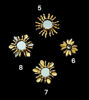Four ornate gold sun-shaped mirrors on a black backdrop, highlighting their detailed craftsmanship and vintage appeal.