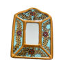 Handmade mirror adorned with floral patterns, featuring a 4-inch frame and gold leaf, reflecting Peruvian artistry.
