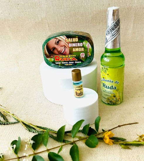 Ruda kit featuring cologne, soap, and essence to assist in spiritual rituals and attract prosperity