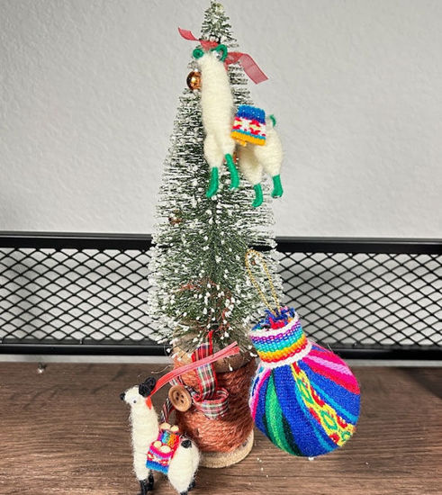 Picture of Christmas Tree Balls & Llama Ornaments – Set of 6 Peruvian Christmas Decorations, Ethnic & Folk Style