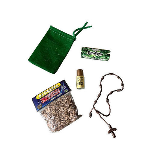 Eucalyptus essential oil kit with lucky amulet for home cleansing rituals and relaxation.