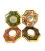 A set of handmade decorative mirrors featuring intricate gold and blue designs, showcasing Peruvian Colonial artistry.