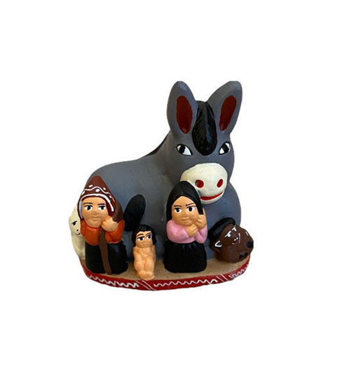 Picture of Donkey and Nativity Scene • Christmas Decor Ornaments • Handmade Peruvian Folk Art