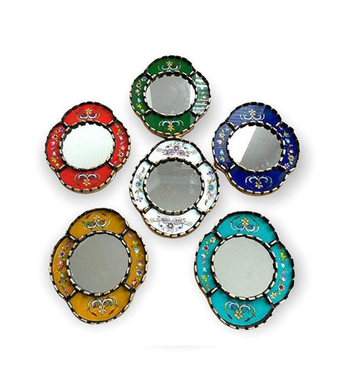 Picture of Accent Decorative Peruvian Mirror - 9" - Blue, brown, turquoise, red,white - Home Decor Wall Art - Colonial style