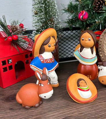 Picture of Mexican Nativity Scene Christmas Decor • 5-Piece Clay Set • Hand-Painted Holiday Decorations