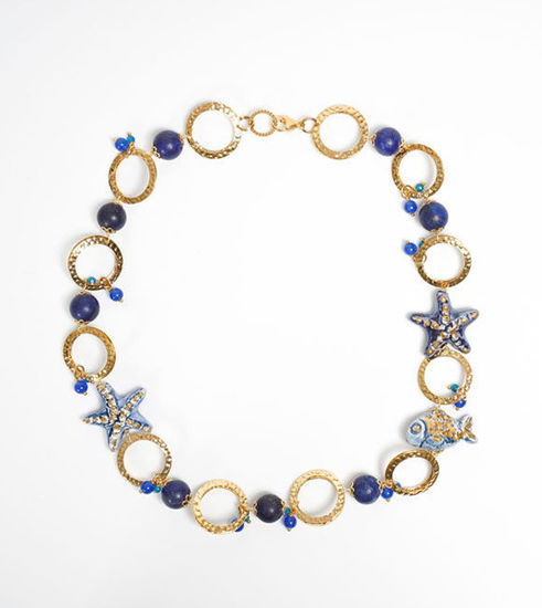 Picture of Necklace with golden circles, lapis lazuli and blue ceramics