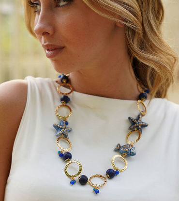 Picture of Necklace with golden circles, lapis lazuli and blue ceramics
