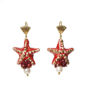 Picture of Earrings with starfish, red agate and freshwater pearls