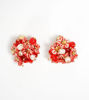 Picture of Bouquet clip earrings with small red ceramic flowers, pearls and stones