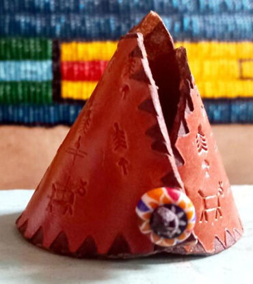 Picture of Tiny Teepee Leather Handcrafted Incense Burner⇻ Native American Style Incense Burner ⇻ Handcrafted One of kind Teepee Statue Incense Burner