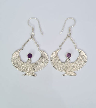 Picture of Silver Amethyst Isis Goddess Earrings | Sterling Silver Egyptian Jewelry with Amethyst Gemstone