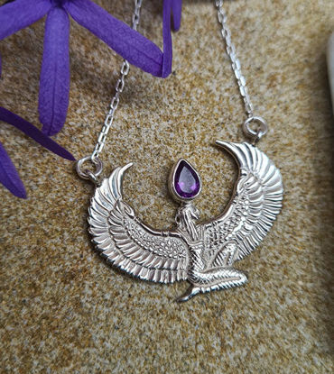 Picture of Small Silver & Amethyst Isis Necklace | Egyptian Spiritual Jewelry