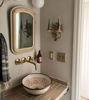 Picture of Brushed Brass & Rose Gold Washbasin Ceramic Bathroom Vessel - Brass Bathroom Sink - Guest's Room Vanity Vessel Sink