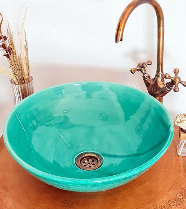 Picture of Custom Made Turquoise Green Hand-Glazed Sink - Handmade Turquoise Vessel Sink - Modern Bathroom Functional Art