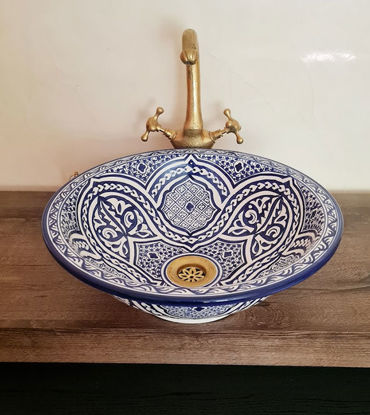 Picture of Drop In or Undermount Bohemian Bathroom Sink - Handpainted Ceramic Bathroom Vessel - Antique Bathroom Decor - Mid Century Bathroom Sink