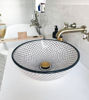 Picture of Handmade Black & White Moroccan Bathroom Vessel Sink – Mediterranean Style Countertop Basin with Brass Drain Cap