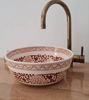Picture of Brown & White Moroccan Bathroom Sink – Ceramic Vessel Wash Basin – Mediterranean Countertop Vanity Bowl with Solid Brass Drain (8”–20”)