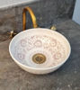 Picture of Brown & White Moroccan Bathroom Sink – Ceramic Vessel Wash Basin – Mediterranean Countertop Vanity Bowl with Solid Brass Drain (8”–20”)