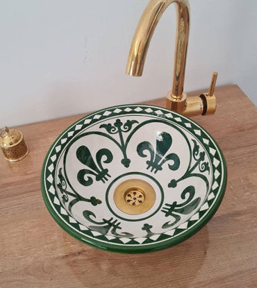 Picture of Mid Century Modern Bathroom Sink - Ceramic Washbasin - Dark Green basin sink - Handmade Ceramic Sink - Vanity Sink - Countertop Basin