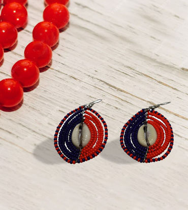 Picture of Maasai Beaded Earrings with Seashell - Handmade Ethnic Jewelry