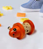 Colorful wooden baby rattle with a small orange bug and rolling googly eyes, promoting sensory engagement and safe play for infants.