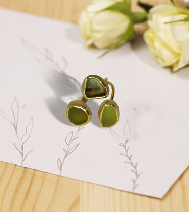 Picture of Gold Plated Green Amethyst Three Stone Ring - Natural Gemstone Jewelry