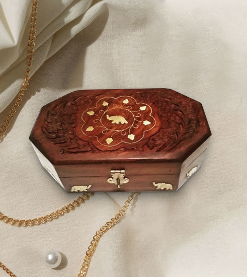 Picture of Handcrafted Rosewood Jewelry Box  with Elephant Inlay Unique Handmade Wooden  Jewelry Organizer Gift Ideas