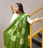 Picture of Hand-painted Parakeet Green Silk Shawl - Artisan-made Indian Silk Scarf Gifts