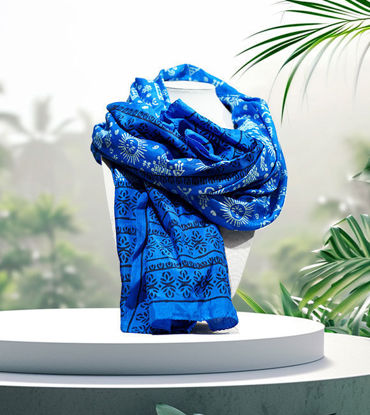 Picture of Hand-Painted Lagoon Blue Silk Shawl – Artisan-Made Indian Scarf